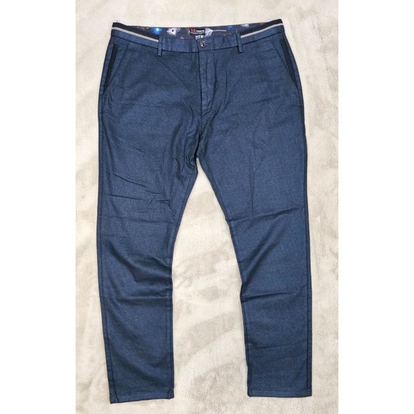 TR Premium Comfort-Fit Casual Stretch Flat Front Blue Chino Pants - Picture 1 of 12